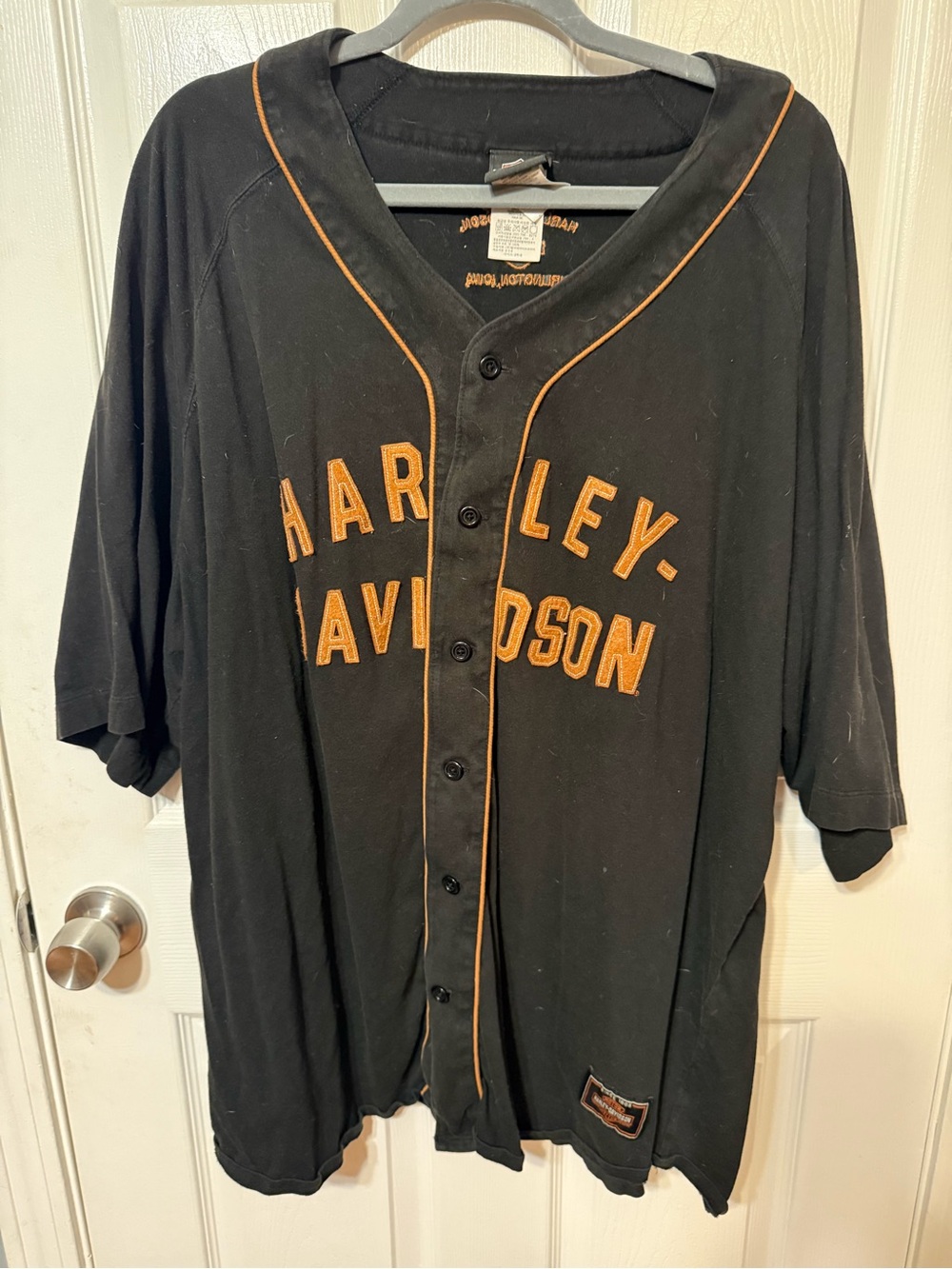 Harley-Davidson Black Button Baseball Shirt with Orange Lettering